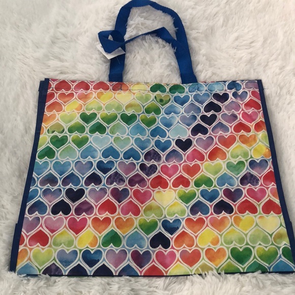 Reusable Shopping Bag Rainbow π Hearts Design β€οΈπ§‘πππ©΅πππ©· NWT - Picture 4 of 5